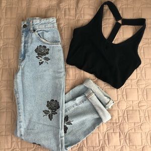 Ragged Priest Jeans with Black Roses